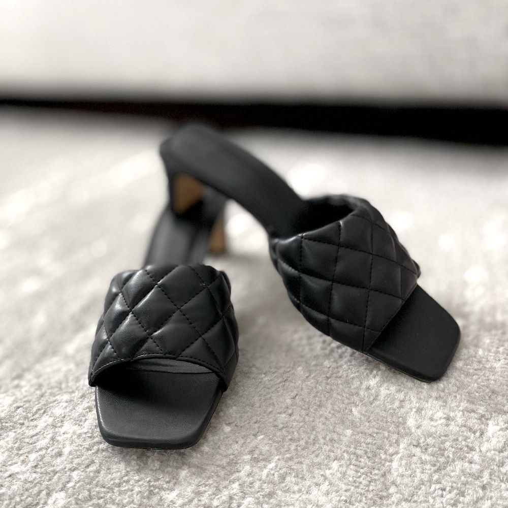 Black Faux Leather Quilted Heels